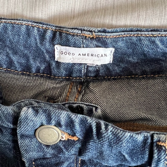 Good American Good Waist Denim High Rise Palazzo Cropped Jeans Indigo Sz 12 - Picture 4 of 12